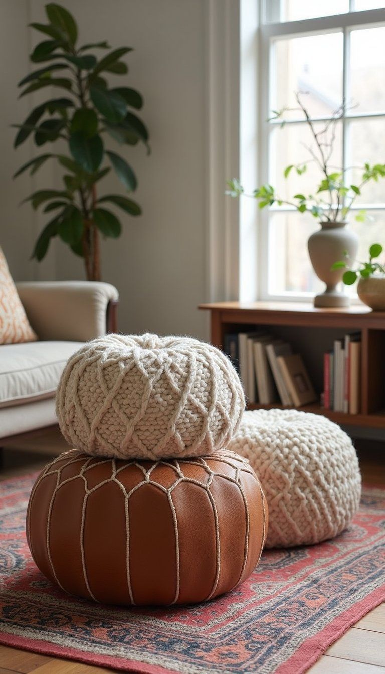 Stacked Poufs For Flexible Seating And Texture