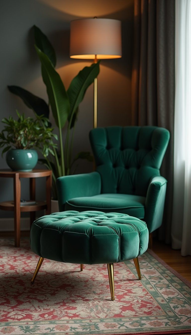 Tufted Velvet Ottoman For Luxe Jewel Tones