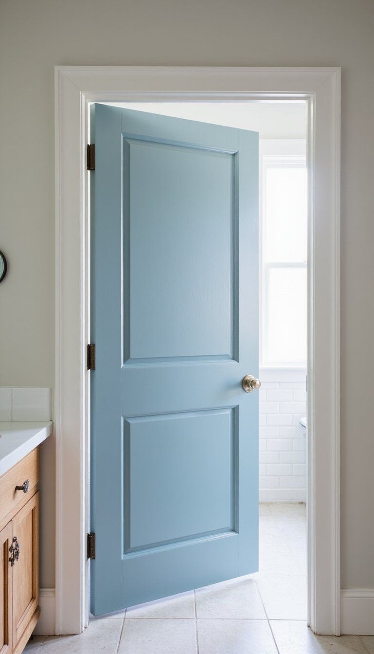 Powder Blue Bathroom Door With Calm Vibe