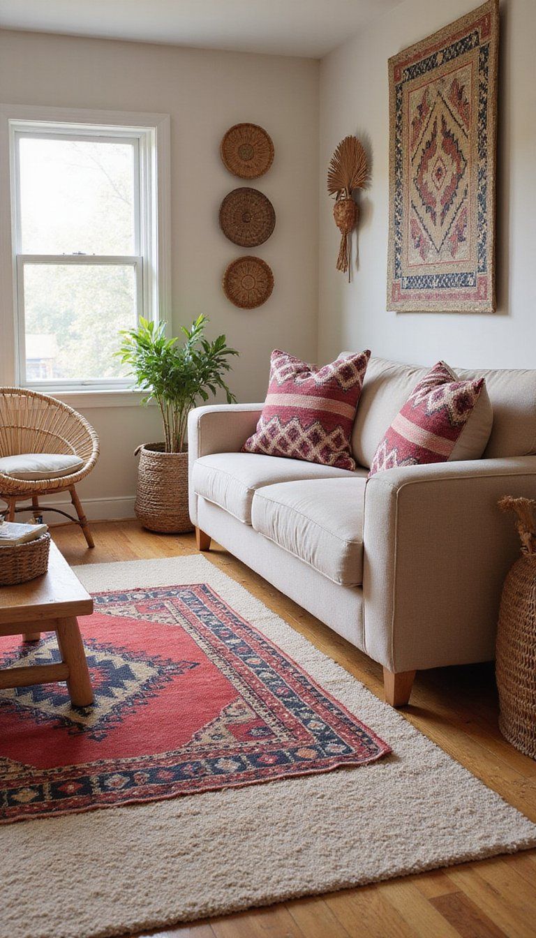 Boho Layering With Kilim Rugs And Ikat Pillows