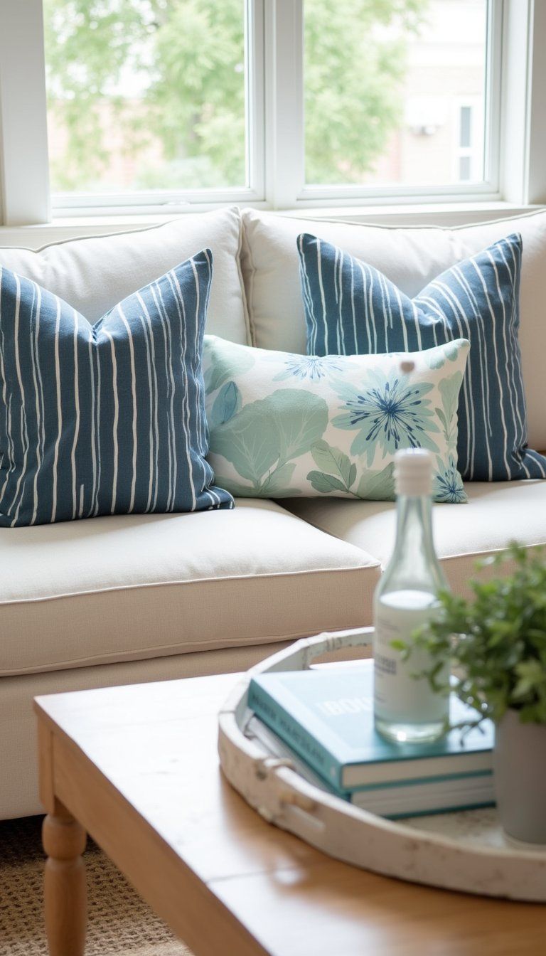 Coastal Stripes With Botanical Accent Pieces