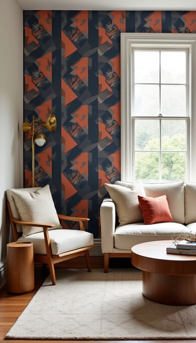 Bold Geometric Accent Wall For Living Room