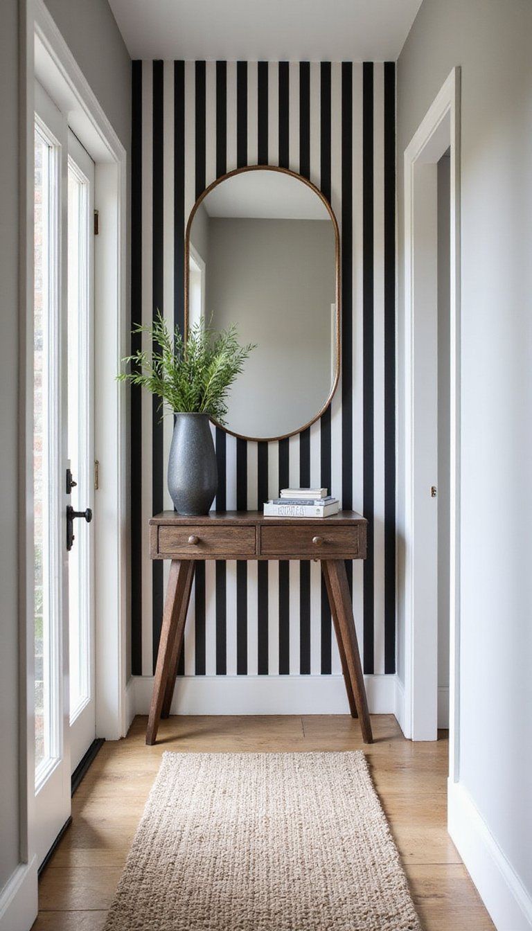 Chic Black And White Stripe Hallway Refresh