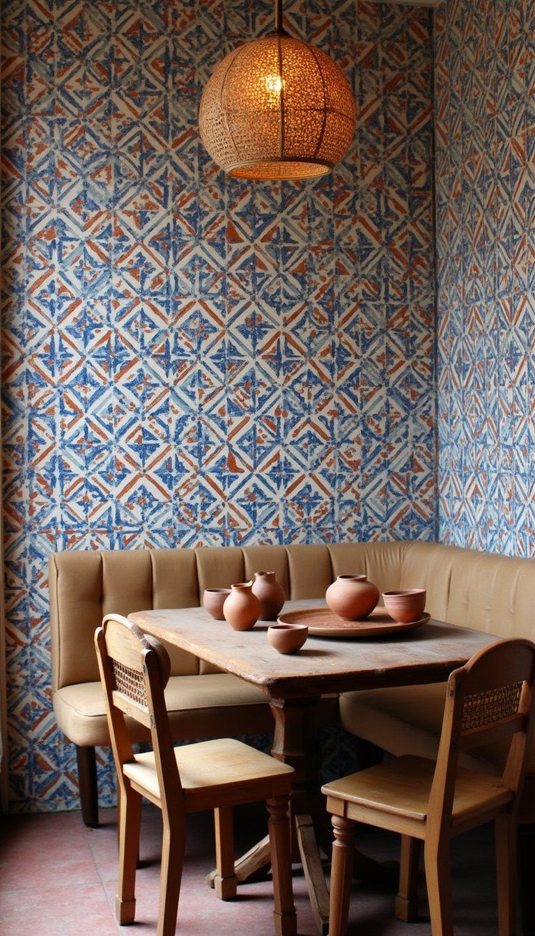 Moroccan Tile Motif For Eclectic Dining Corner