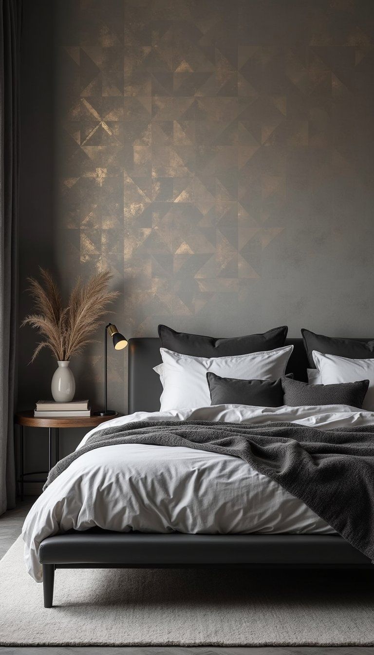 Subtle Metallic Geo For Sleek Studio Bedroom