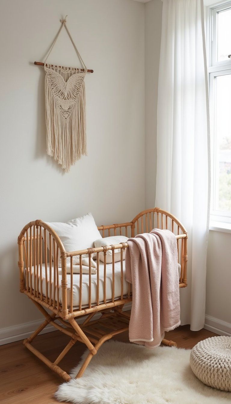 Boho Nursery With Petite Rattan Cradle