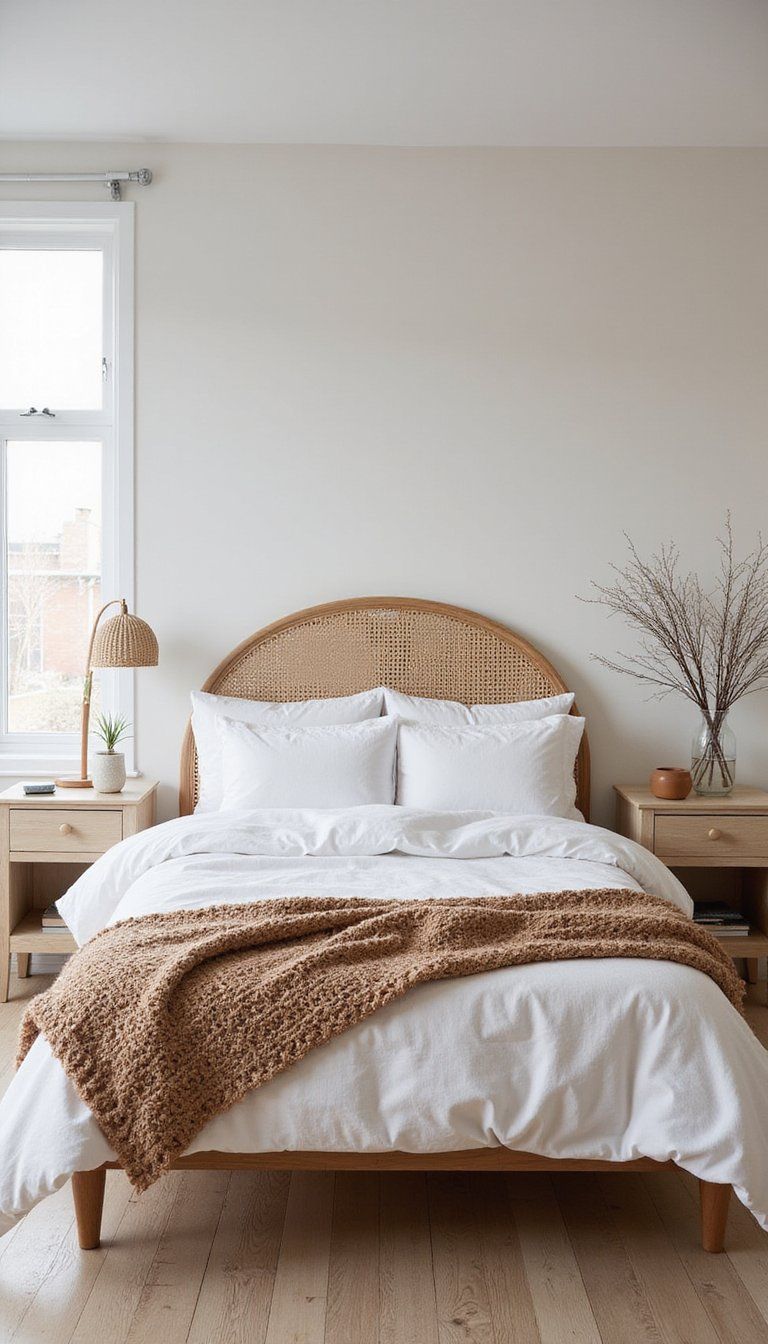 Cane Headboard For Airy Bedroom Retreat