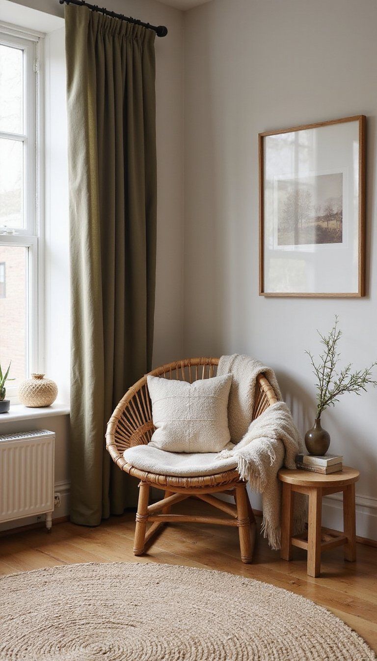 Cozy Living Room With Rattan Accent Chair