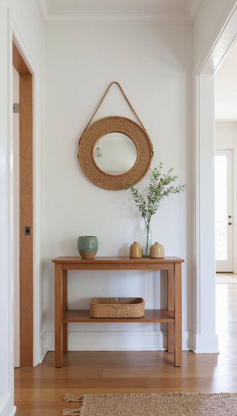 Entryway Mirror Framed In Cane Weave