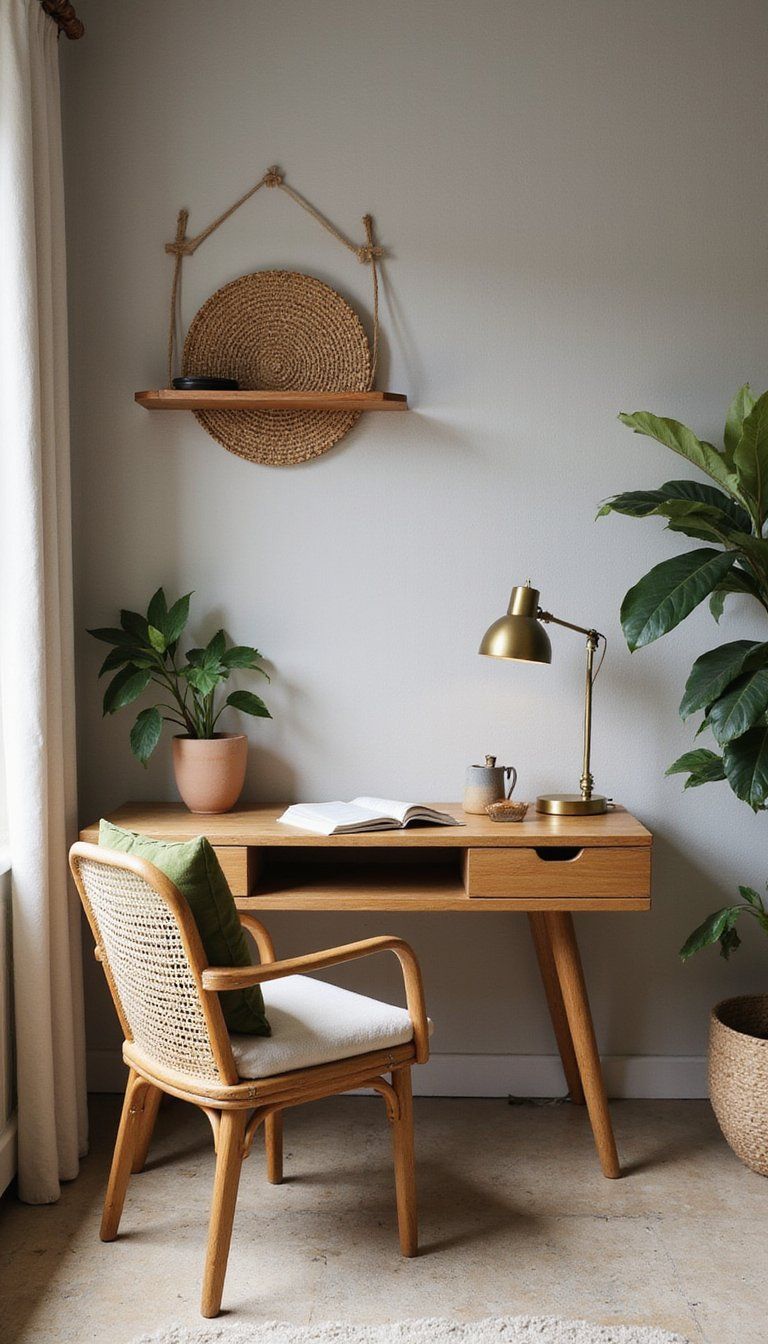 Small Space Office With Cane Desk Chair