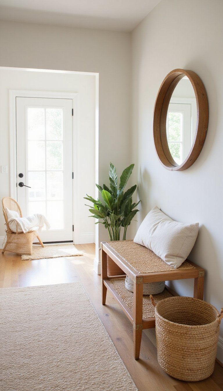 Sunlit Boho Entry With Woven Bench