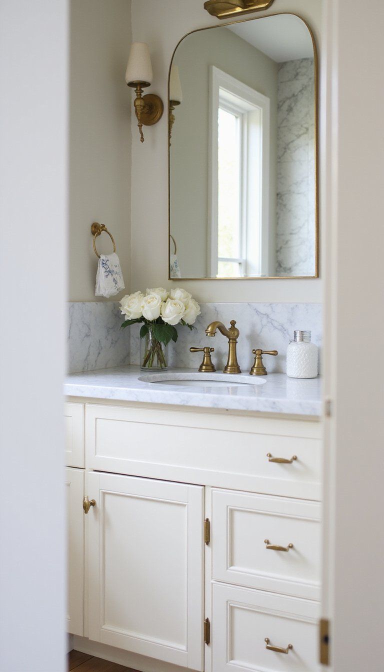 Brass Fixtures And Marble Vanity Design