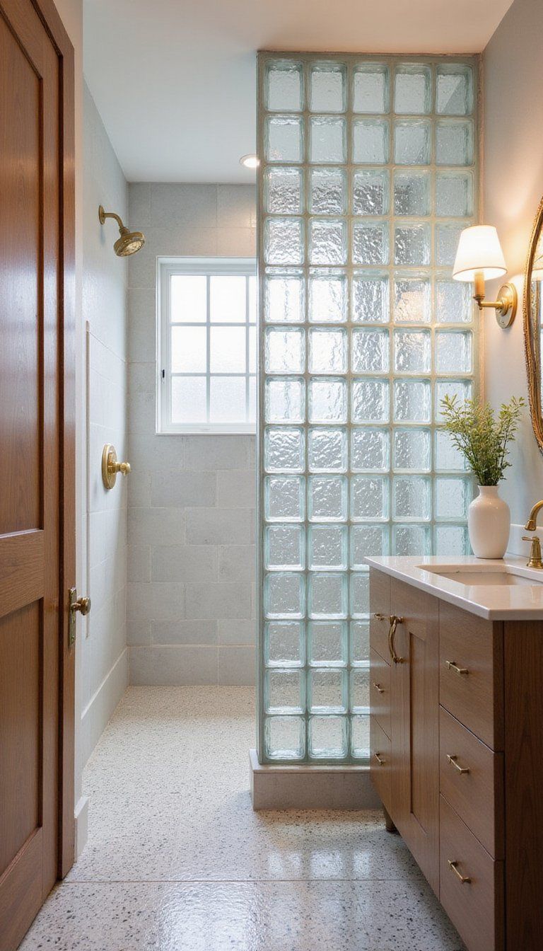 Glass Block Partition And Soft Lighting