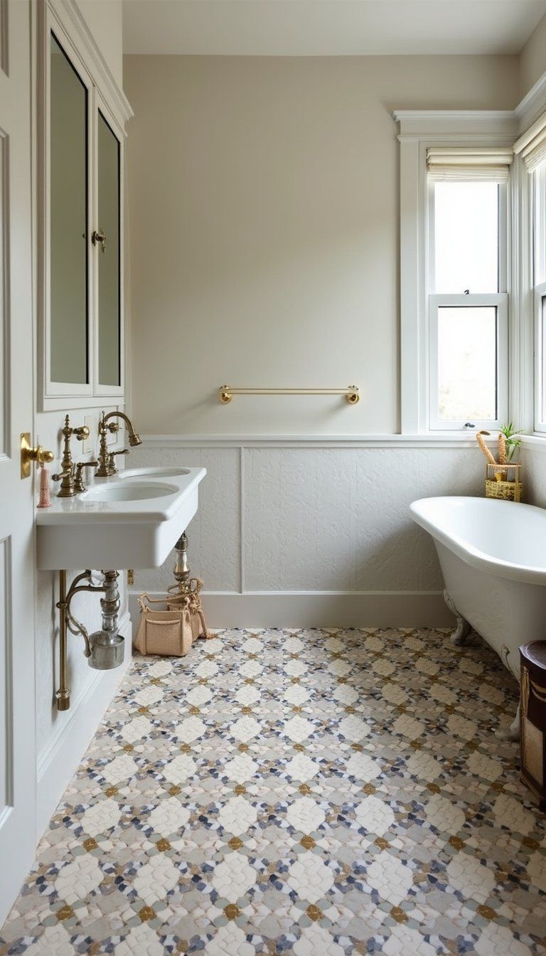 Patterned Hex Tile Floor With Metallic Grout