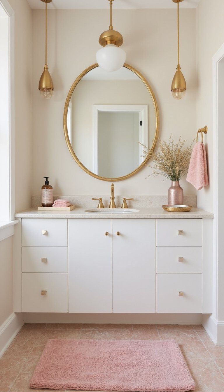 Pink Terrazzo Tiles With Gold Accents