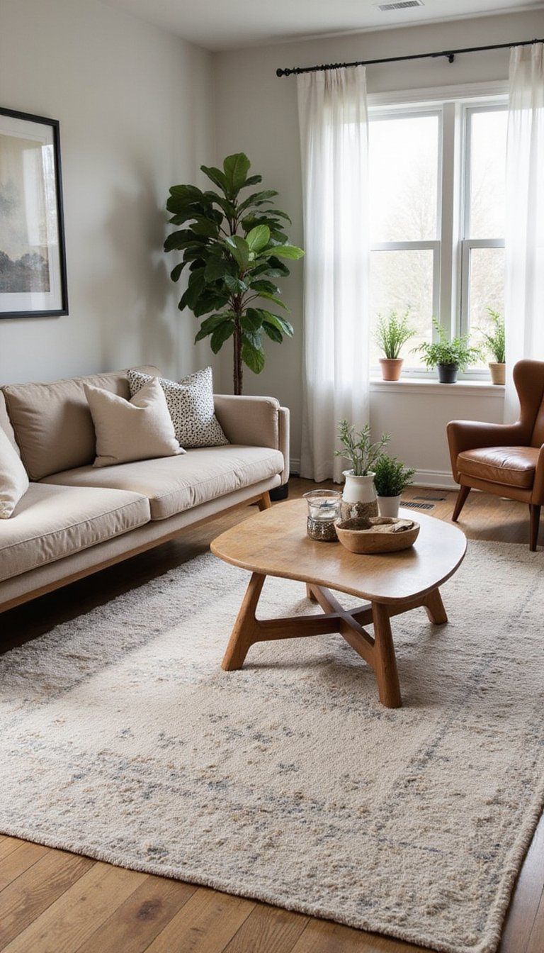 Layered Rugs Under Coffee Table For Focal Point