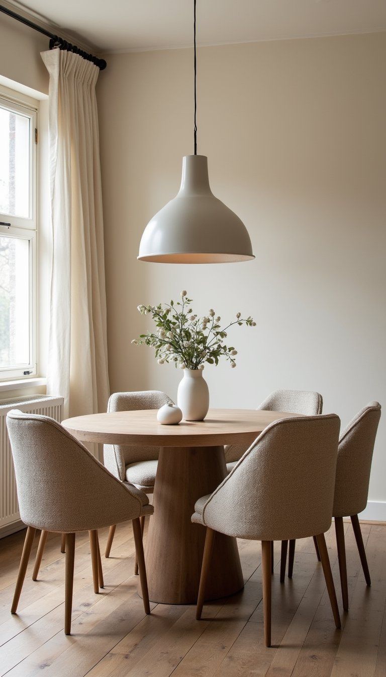 Curved Bouclé Chairs To Soften Rustic Lines