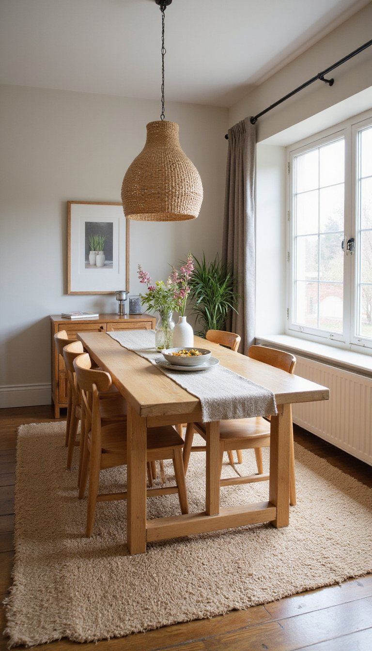 Layered Natural Rugs Under Dining Table