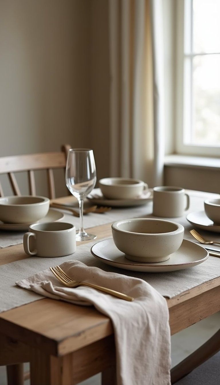 Minimal Table Settings With Earthy Ceramic Dinnerware
