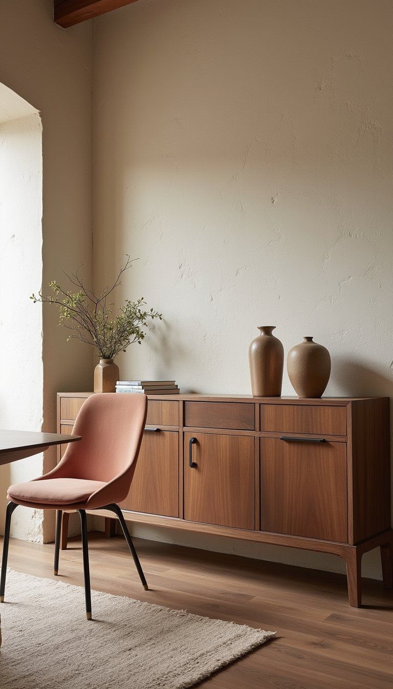 Textured Plaster Accent Wall Behind Buffet