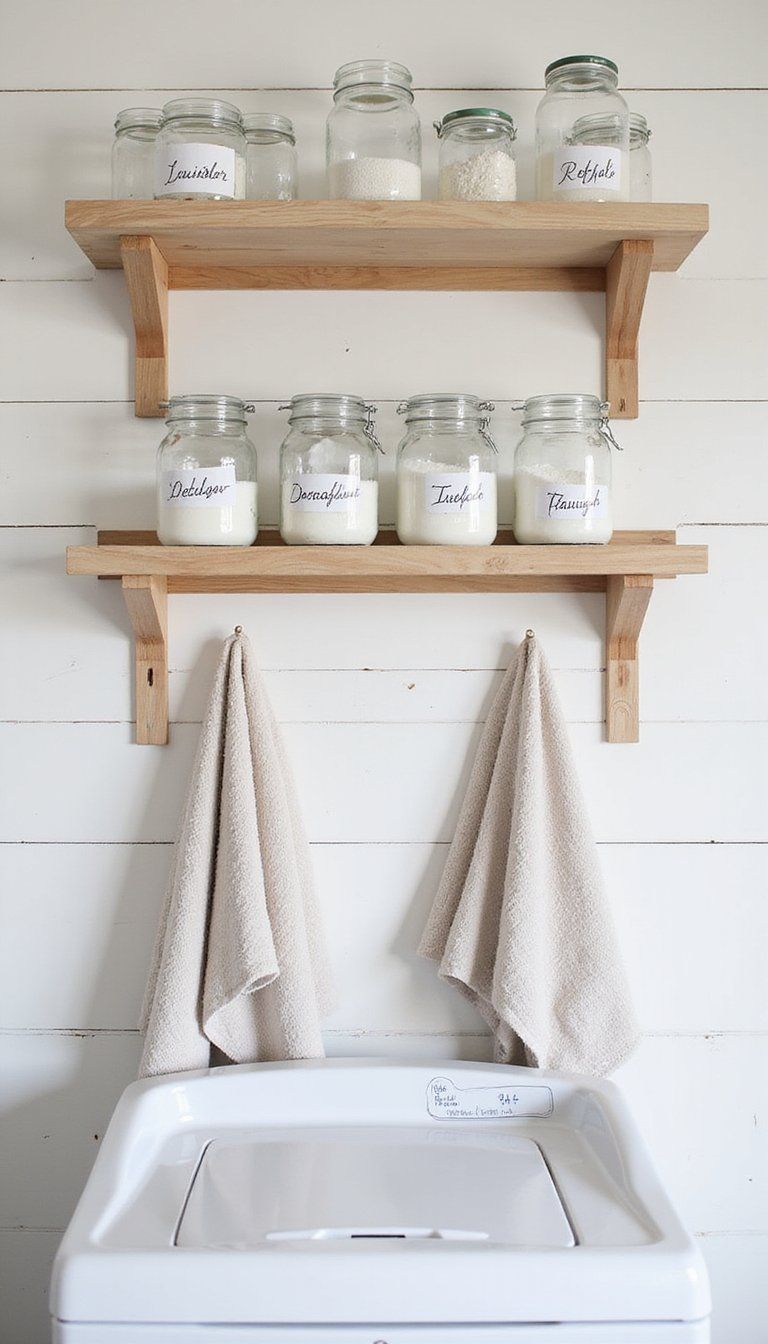 Floating Shelves With Mason Jars And Labels