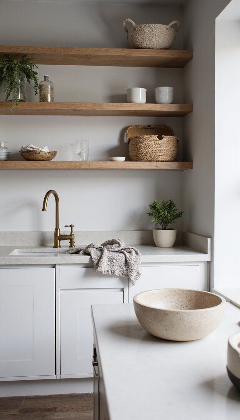 Natural Stone Sink With Matte Brass Faucet