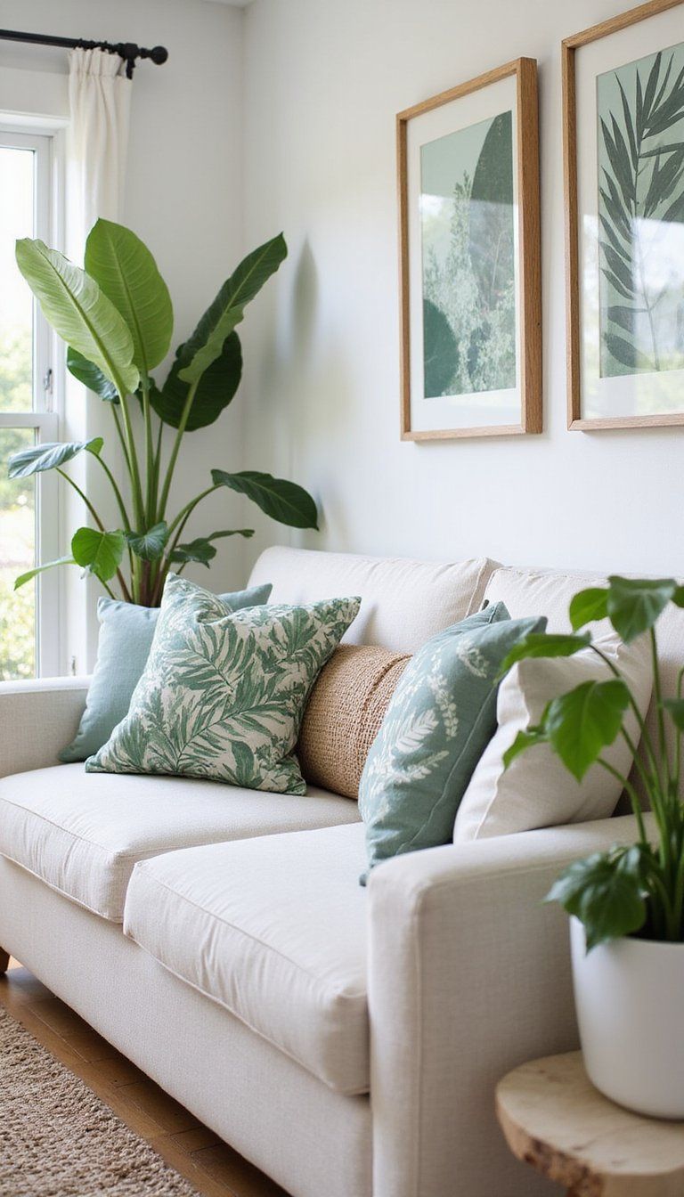 Fresh Green Botanical Print And Linen Blend