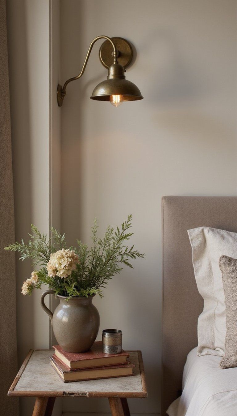 Antique Brass Swing Arm Sconces With Patina Finish