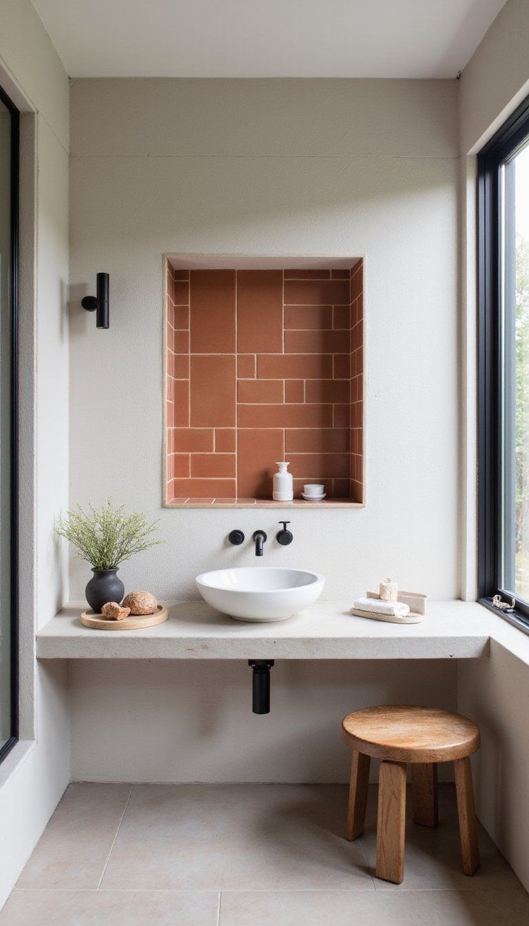 Terracotta Bathroom Tile Accent For Warm Detail