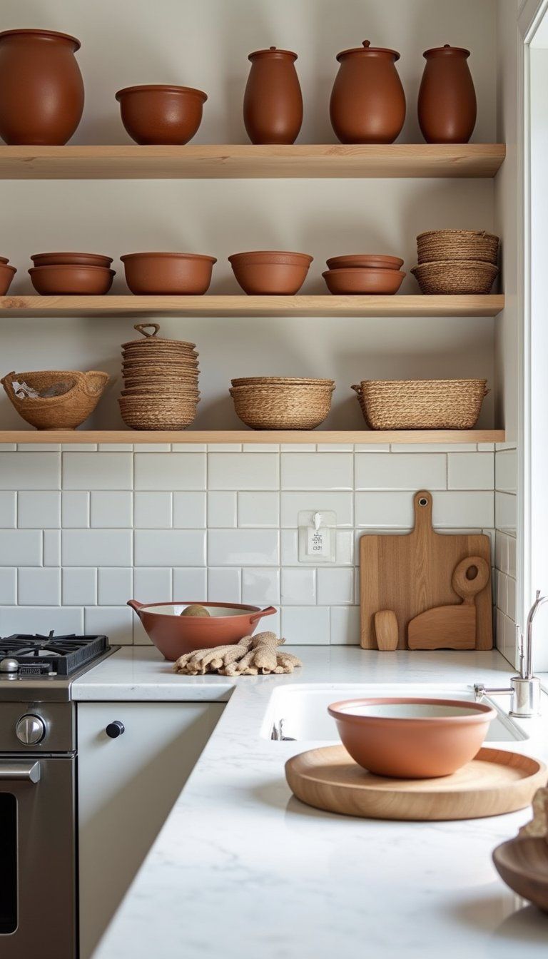 Terracotta Open Shelving For Kitchen Character