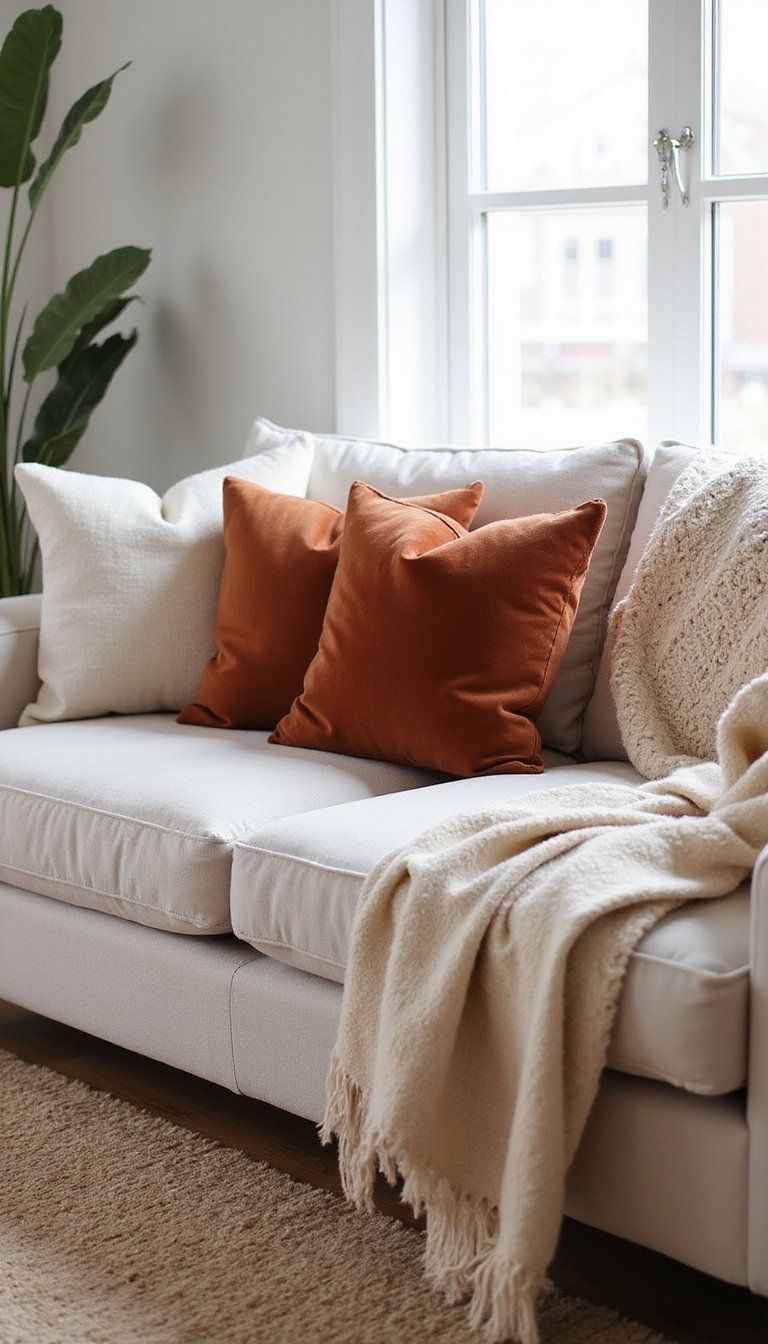 Terracotta Throw Pillows To Warm Neutral Sofas