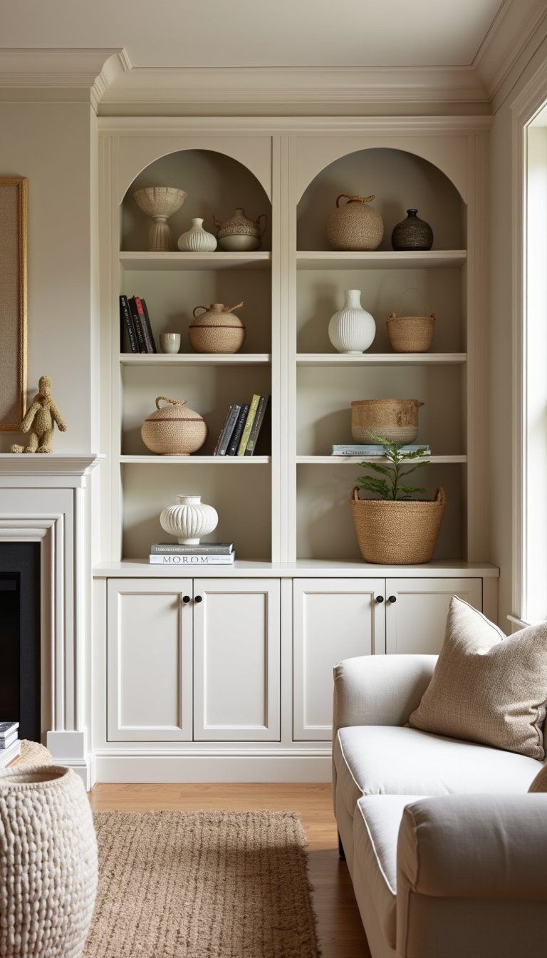 Built-In Shelving With Curated Decor Display