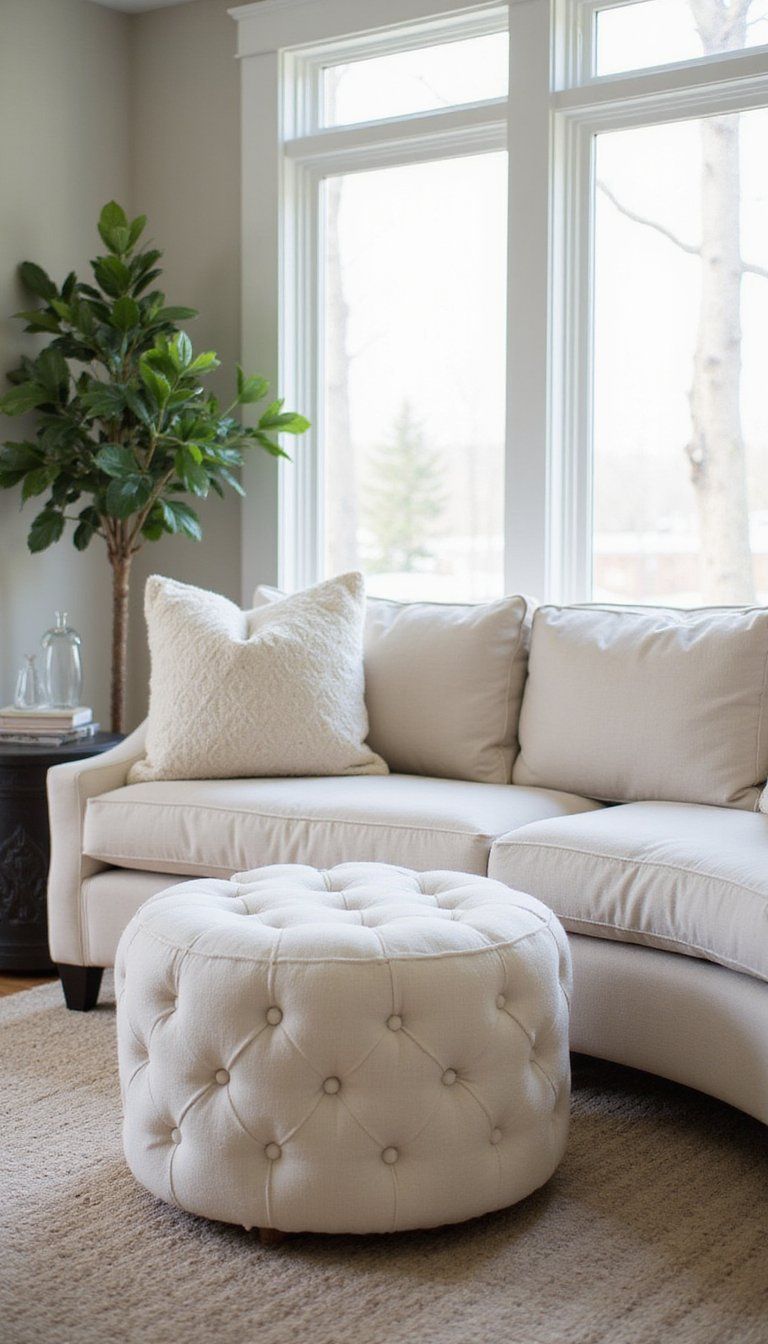 Curved Sofa With Classic Tufted Ottoman