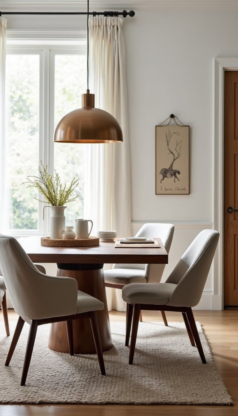 Dining Room With Upholstered Chairs And Wood Table