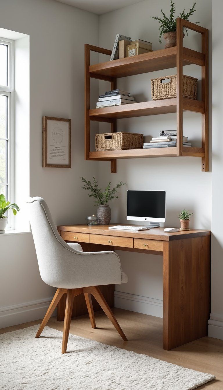 Home Office With Clean Desk And Warm Accents
