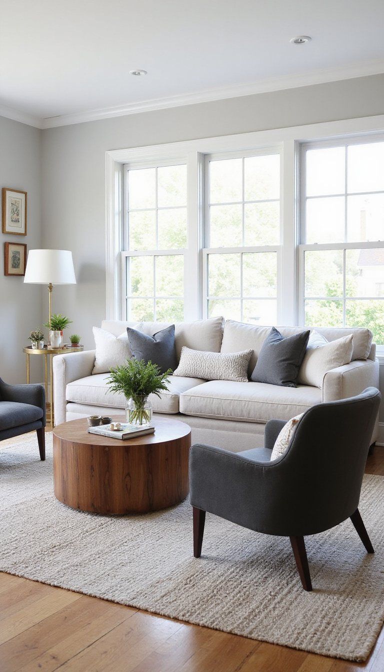 Neutral Sofa Paired With Sleek Accent Chairs