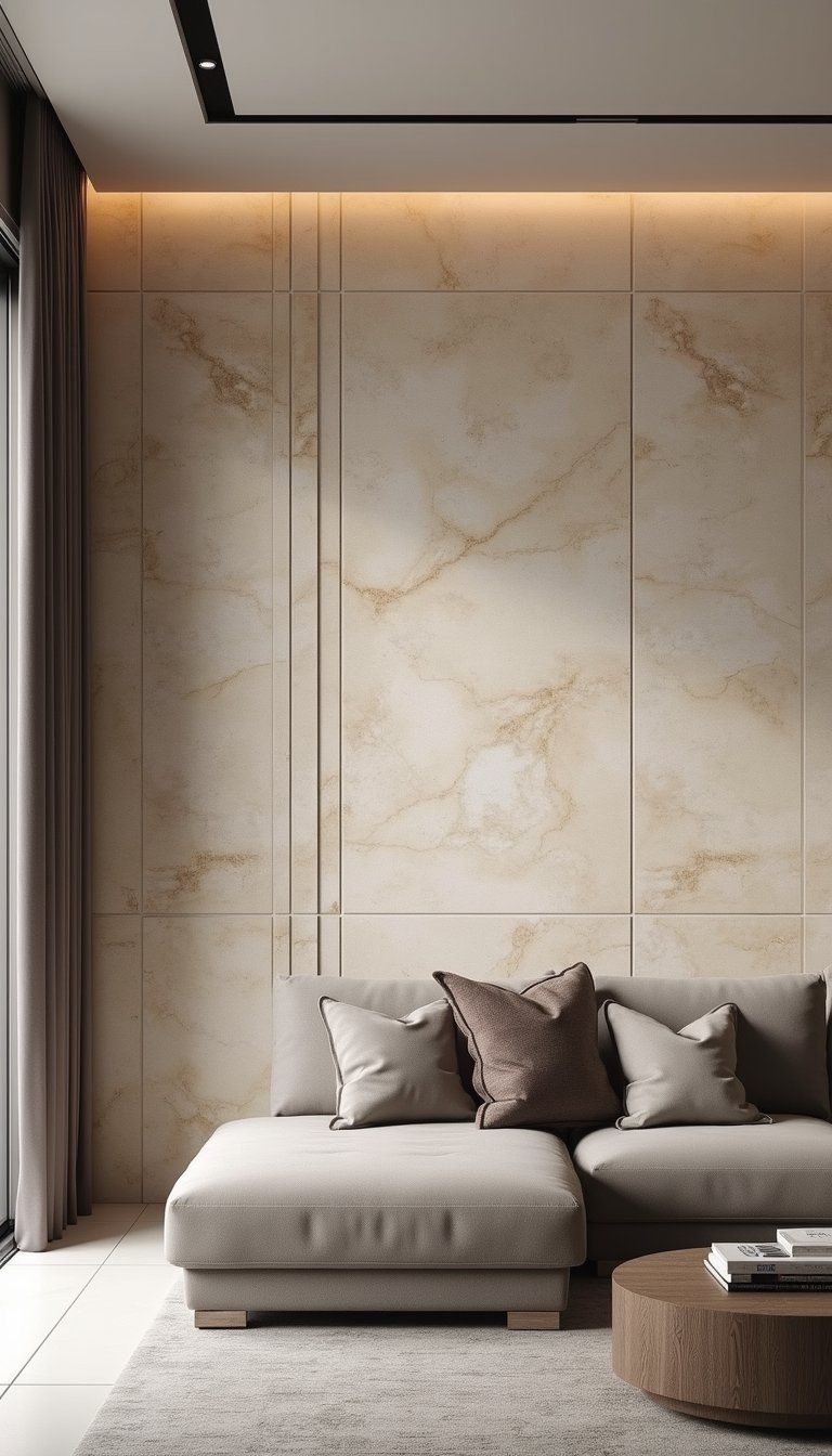 Accent Travertine Wall With Large Format Slabs