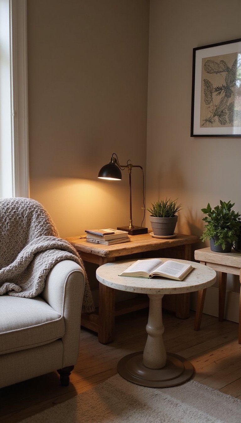 Circular Travertine Side Table For Reading Nooks
