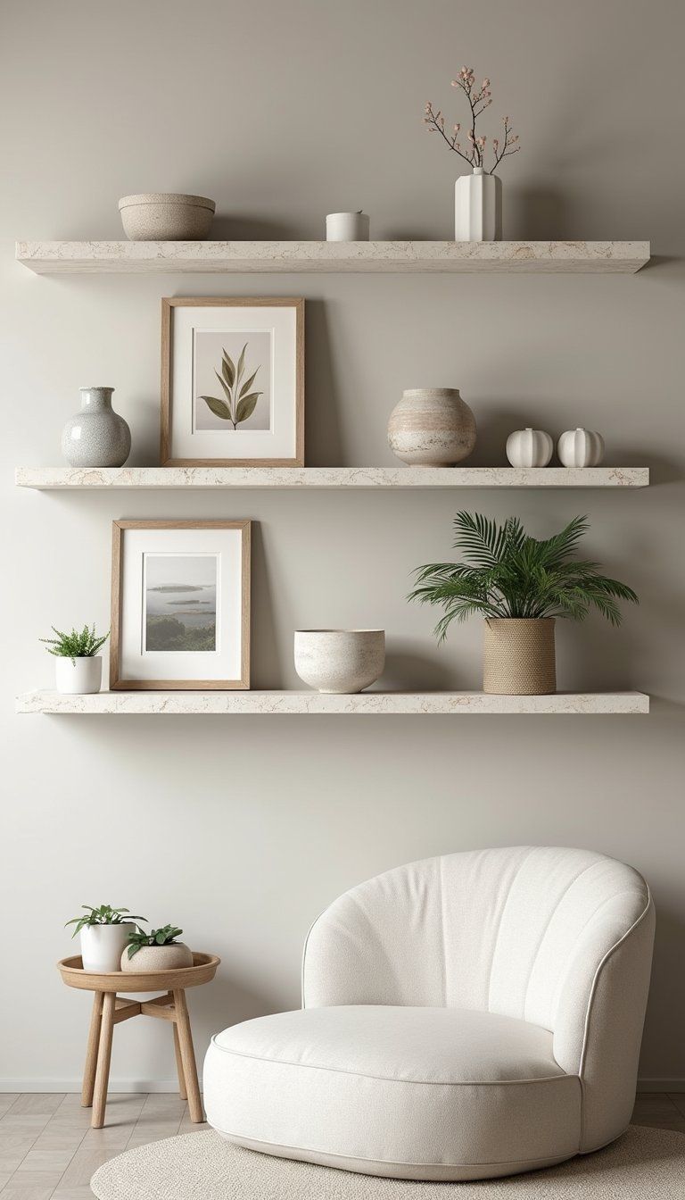 Floating Travertine Shelves For Textured Display
