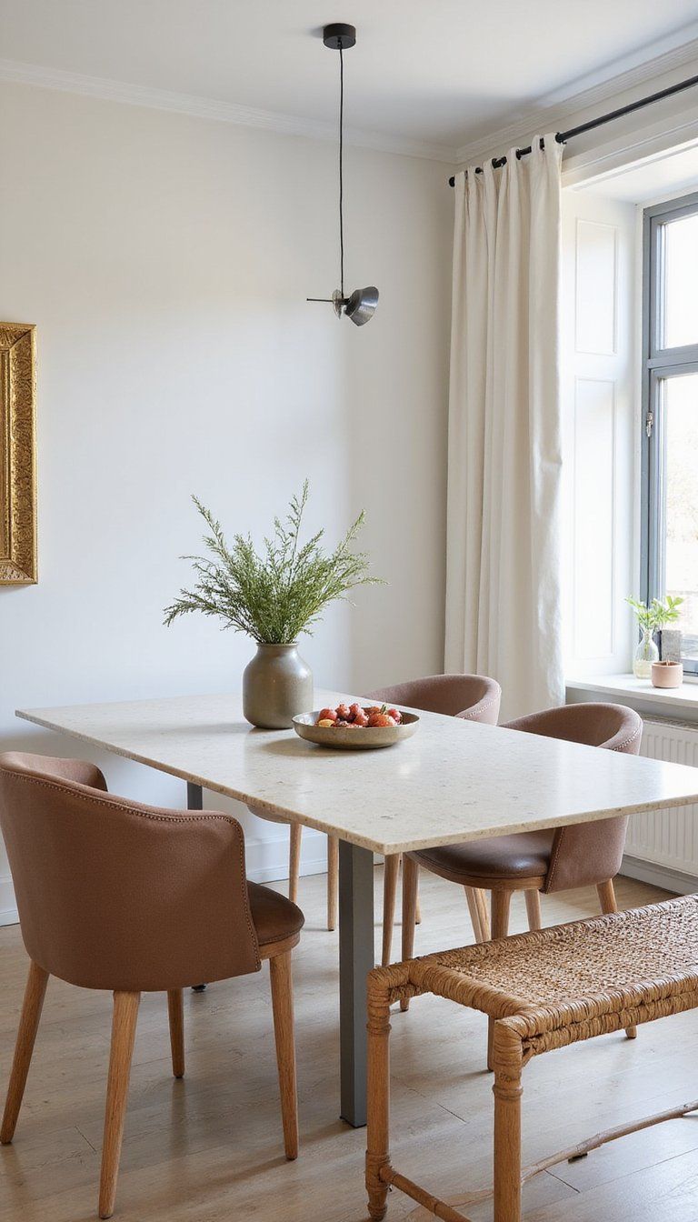 Minimal Travertine Dining Table With Slim Base