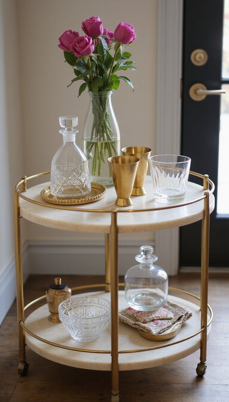 Polished Travertine Bar Cart Top For Entertaining
