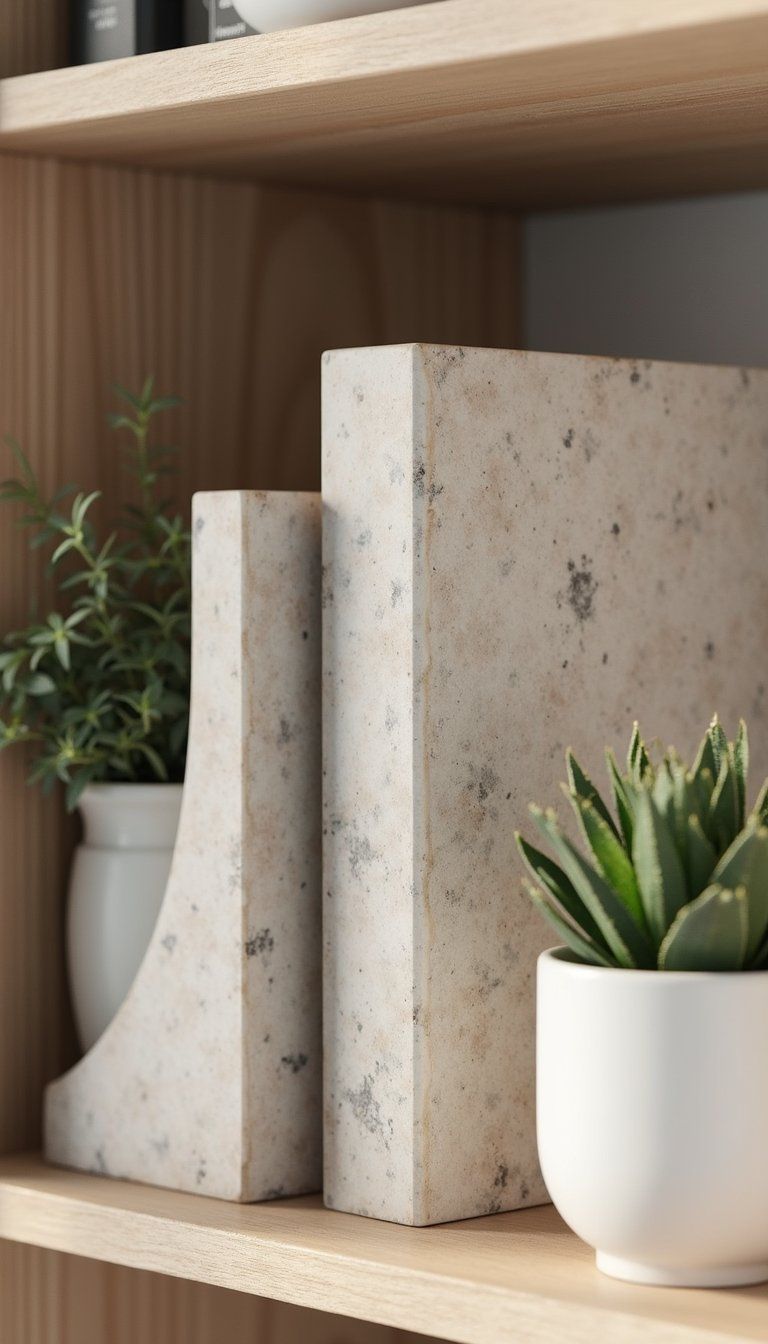 Sculptural Travertine Bookends For Shelf Styling