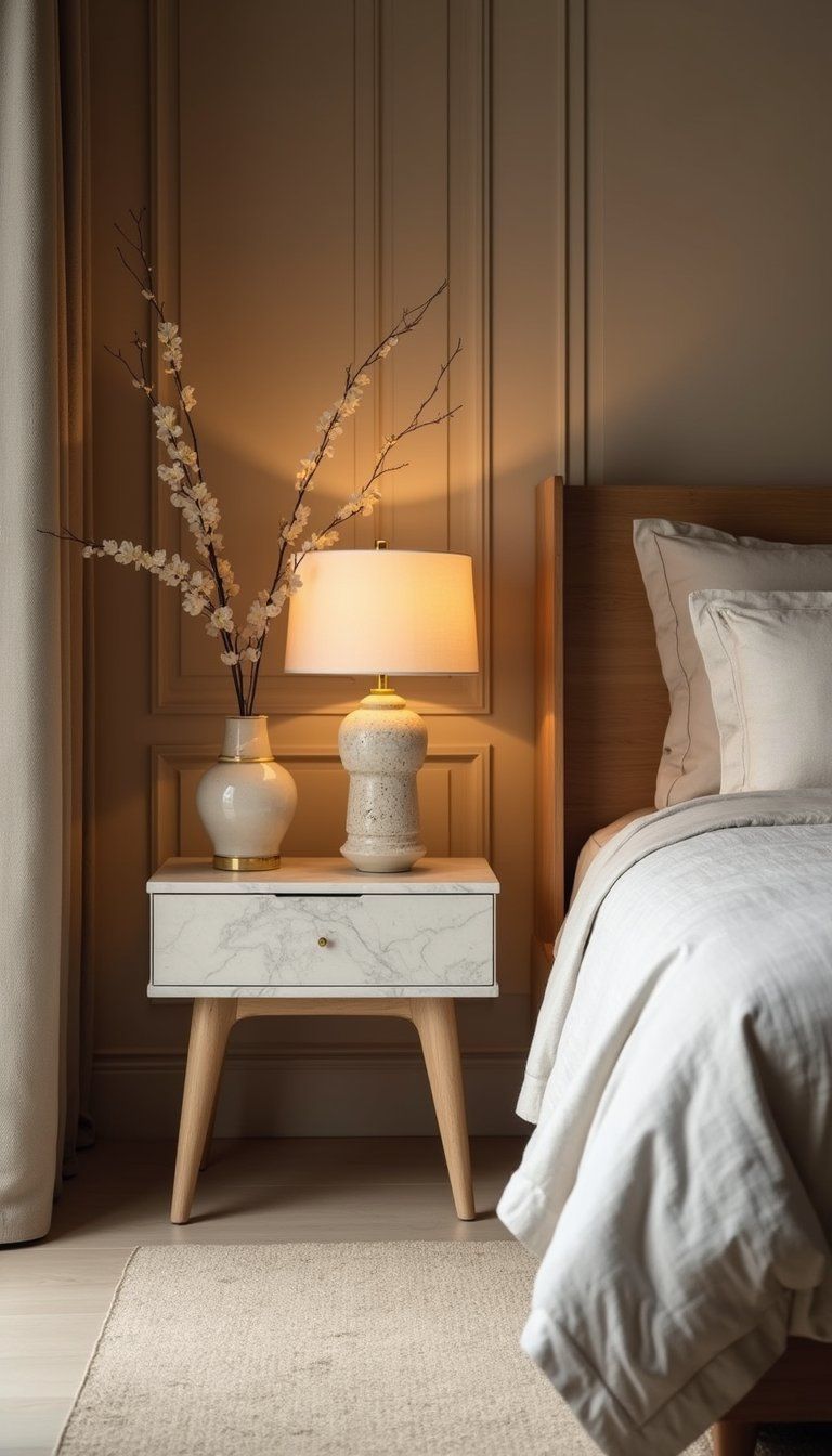 Travertine Bedside Tables For Neutral Bedroom Retreat