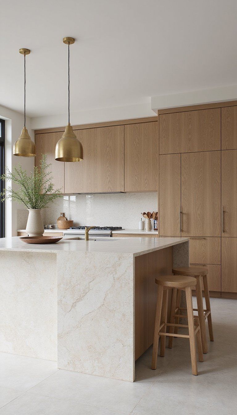 Travertine Kitchen Island Cladding For Subtle Drama