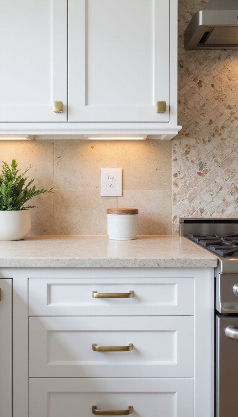 Travertine Mosaic Backsplash With Subtle Pattern