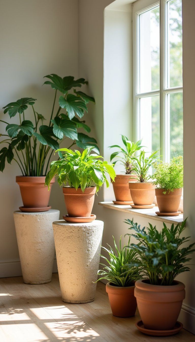 Travertine Plant Stands To Lift Greenery Elegantly