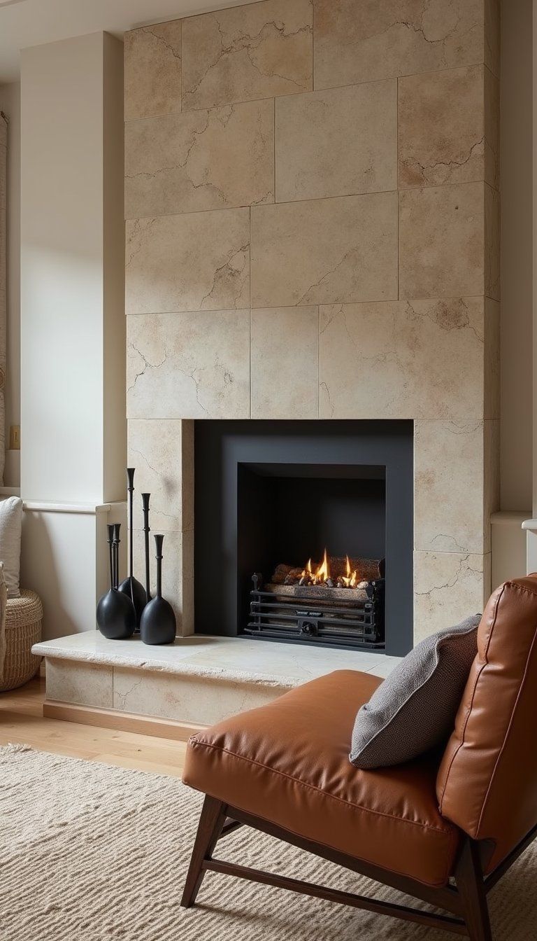 Tumbled Travertine Fireplace Surround For Warmth