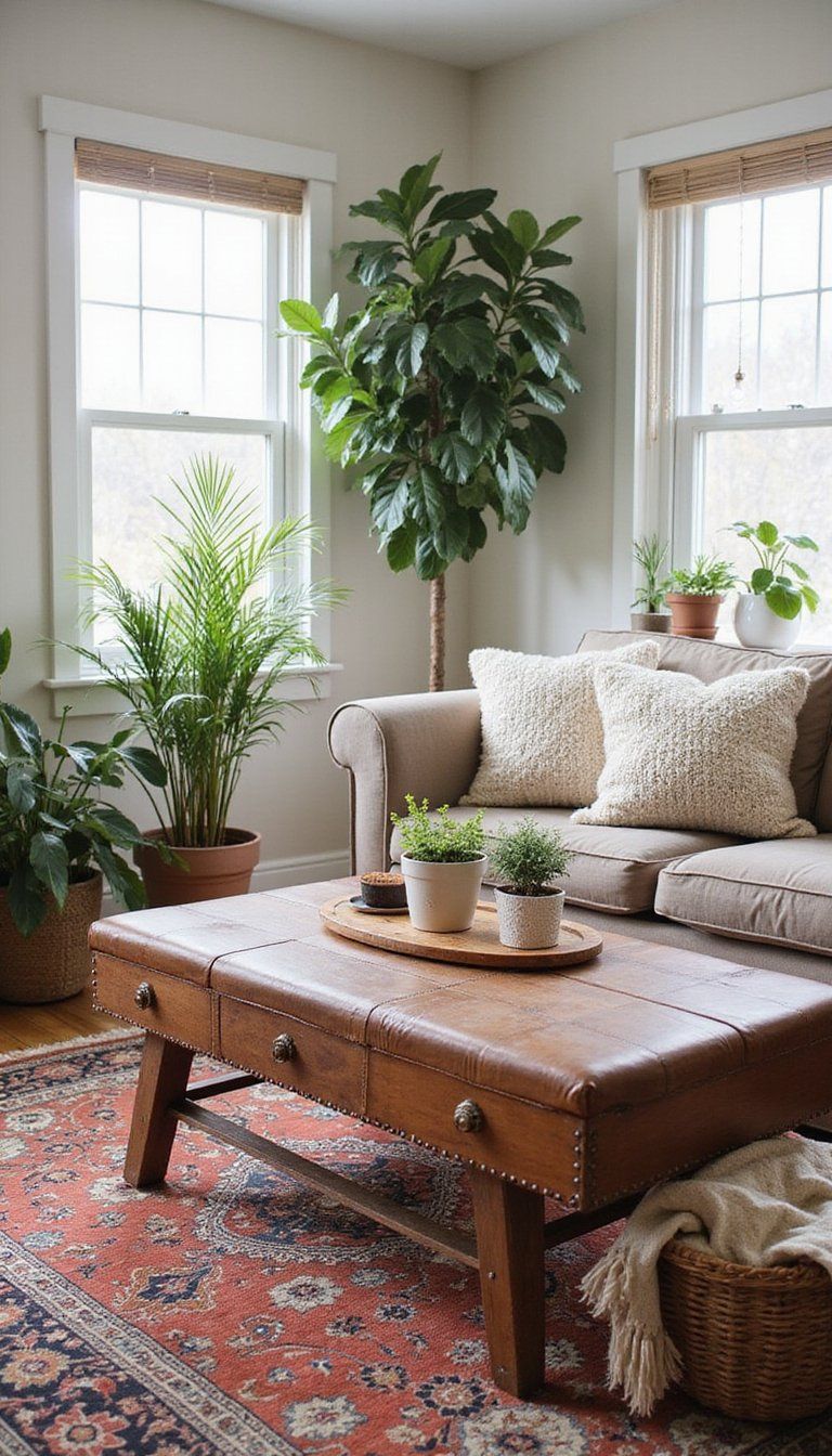 Layered Rugs And Plants For Cozy Texture