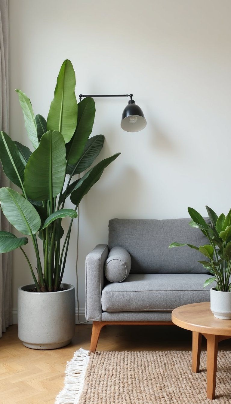 Minimalist Concrete Pots With Bold Green Leaves