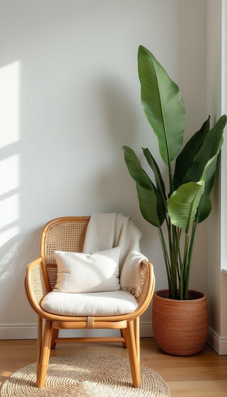 Statement Palm Corner With Cane Chair Accent